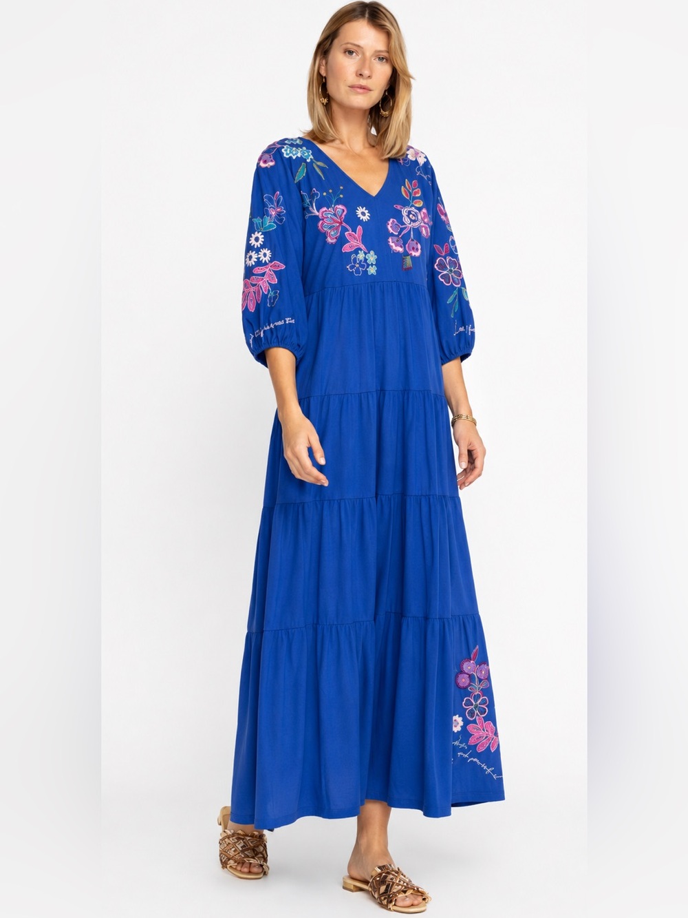Johnny Was Shilo Dolman Tiered Knit Dress Floral Boho Women Size S